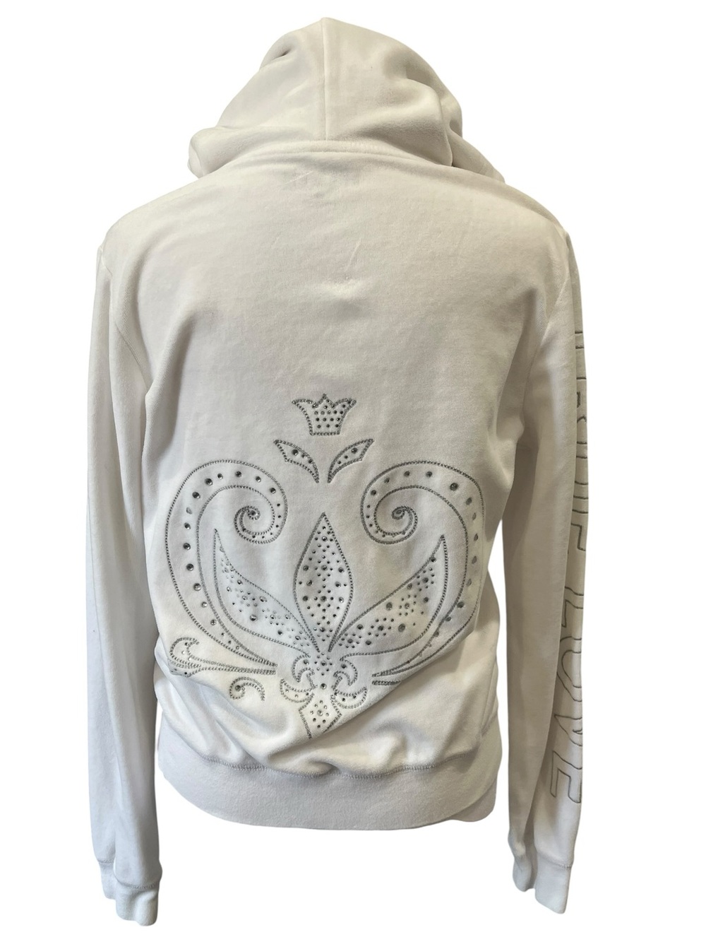 Disney Frozen Broadway Musical White Zip Velour Hoodie Crystals Size Medium - Picture 4 of 5